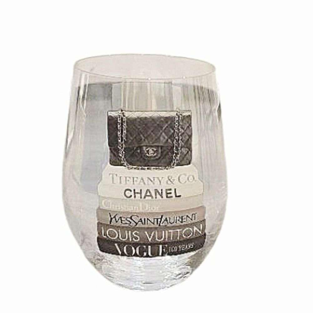 Amanda Greenwood Chanel, Louis Vuitton Bookstack Designer Logo Wine Glass